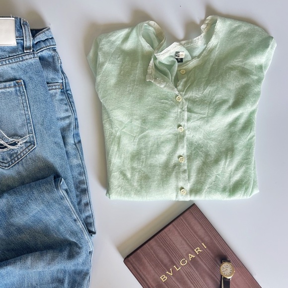 Rozae Nichols Mint Green Metallic Cardigan Sweater - Picture 1 of 9